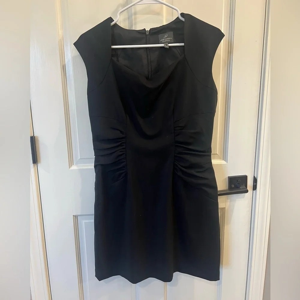 Adrianna Papell Ruched Black Cocktail Dress Size 8
